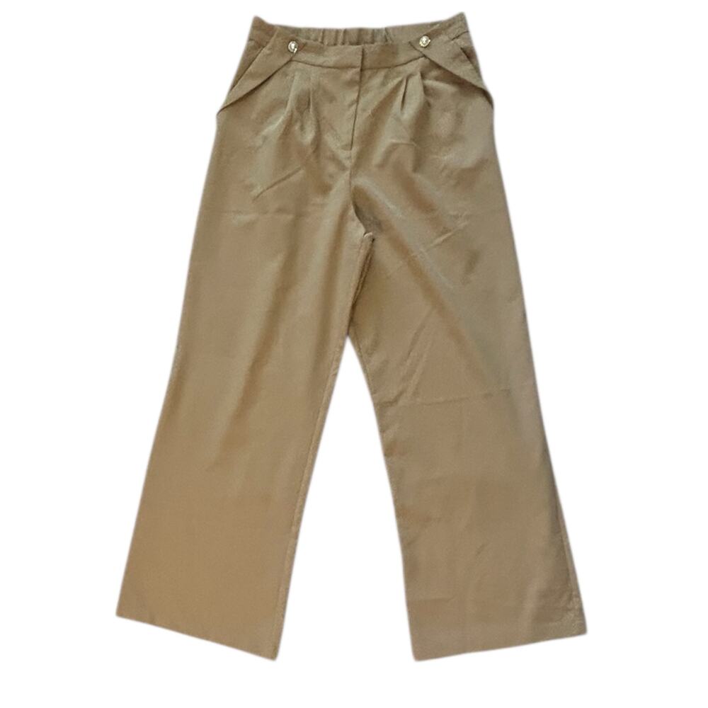 Laundry Shelli Segal Tan Wide Leg Pants High Waist Pleated Womens M